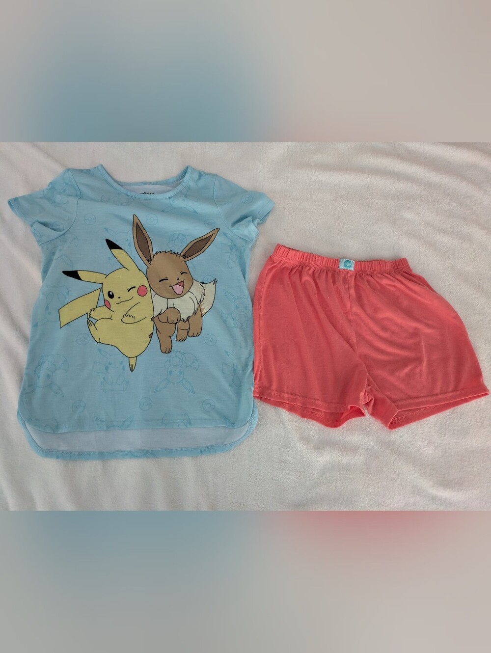 EUC Pokemon Eevee & Pikachu shirt and shorts pajamas set